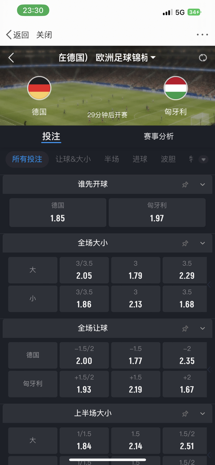 一家博彩网站上的玩法和赔率。截图