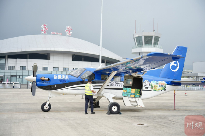 运送贵州蜂糖李的通航飞机。杨柳 摄