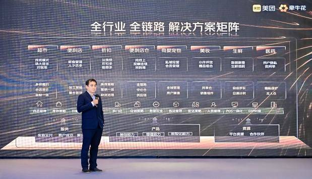 ▲ 美团牵牛花业务总经理陆光元发布即时零售解决方案矩阵（摄影：丁磊）