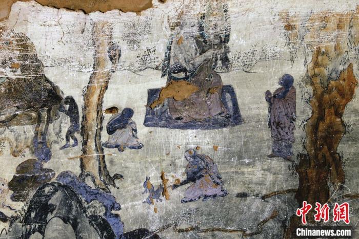 阿尔寨石窟第33窟右壁壁画，佛传故事图。鄂托克旗官方供图