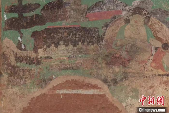 阿尔寨石窟第28窟右肩壁壁画，成吉思汗黄金家族受祭图。鄂托克旗官方 供图