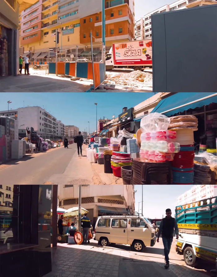 Derb Omar街景，色彩鲜明（YouTube截图：Tawada）