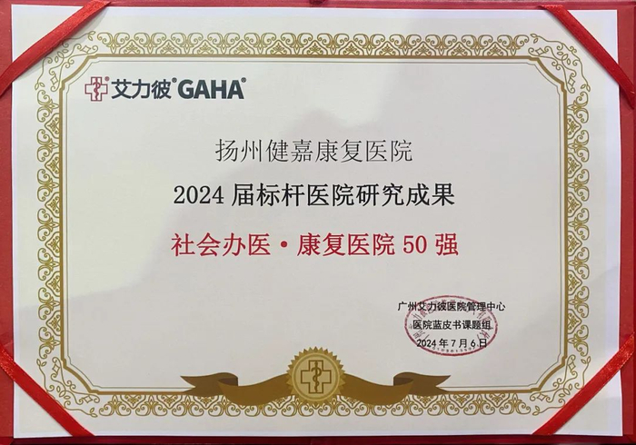 扬州健嘉康复医院荣获