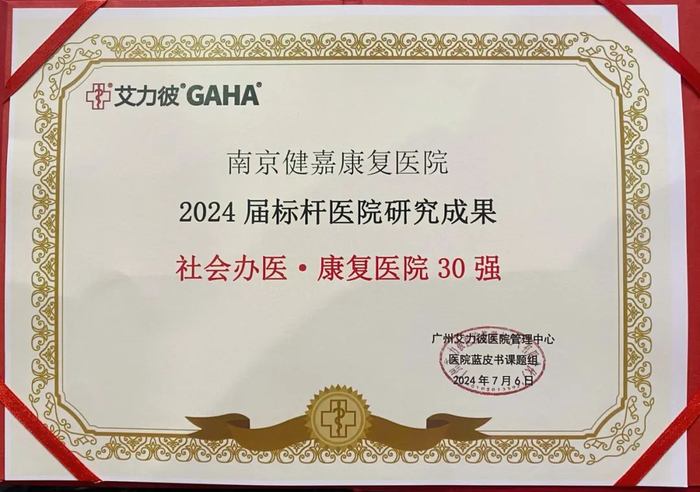 南京健嘉康复医院荣获