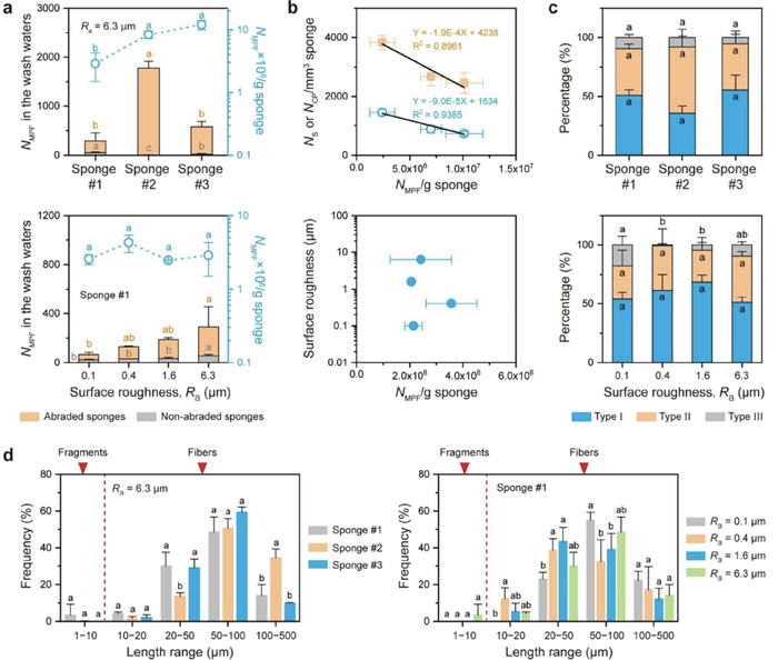 磨损海绵释放出的微塑料数量和长度