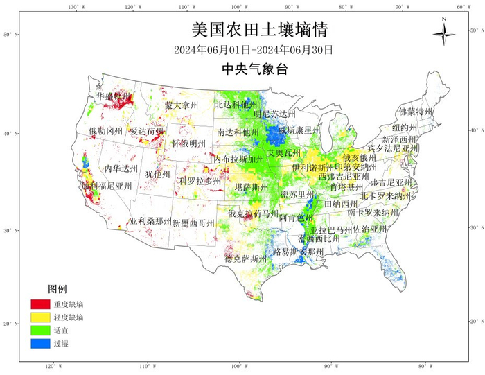 图3 2024年6月美国农田土壤墒情