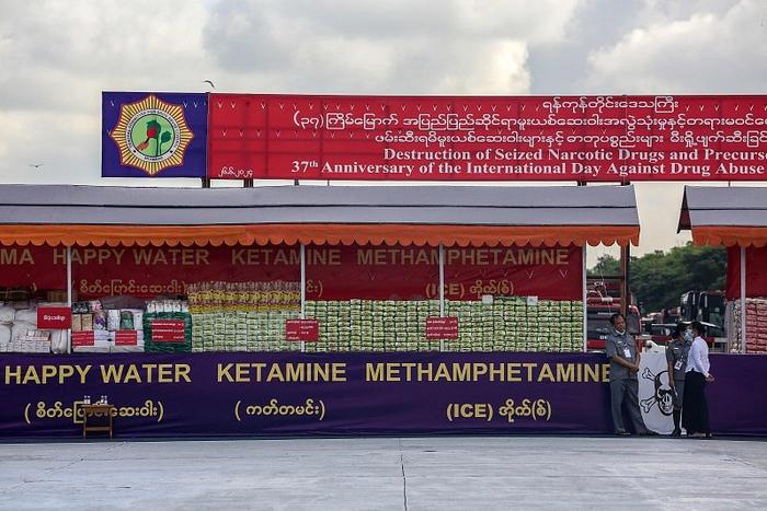 △当地时间6月26日国际禁毒日，缅甸仰光举办毒品销毁仪式。