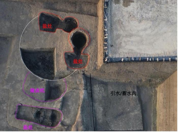 　　后北团遗址清理出明代一处紧邻分布的3座盐灶。（受访单位供图）