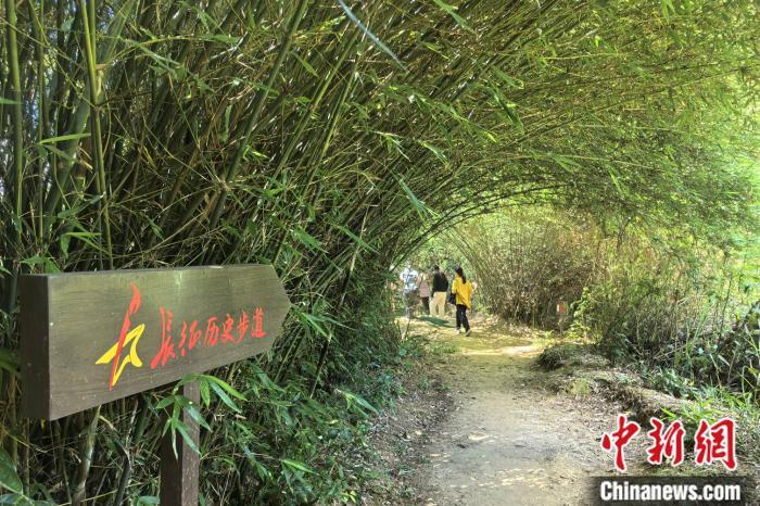 7月16日，游客重走江西赣州于都县祁禄山镇的红军长征小道。吴鹏泉 摄
