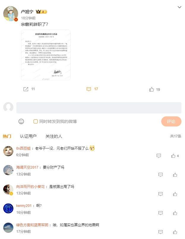 娃哈哈及股东未回应宗馥莉辞职传言 宗馥莉 娃哈哈 股东 宗庆后 杭州 娃哈哈集团 管理 上城区 辞职信 经营 sina.cn 第4张