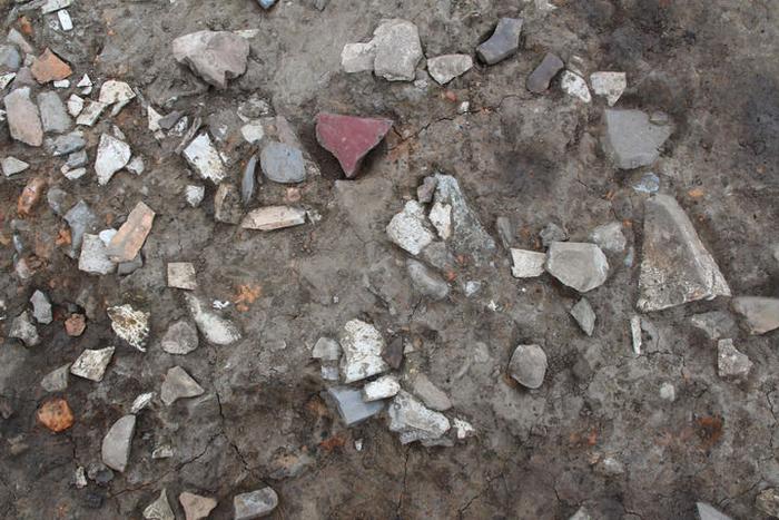这是2023年12月1日拍摄的四川省广汉市三星堆遗址发掘区玉石器残件堆积。新华社发（四川省文物考古研究院供图）