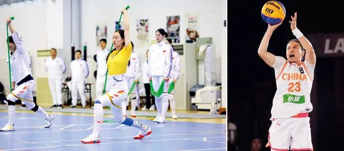 击剑运动员孙一文（左）、三人女篮选手王丽丽。图/视觉中国