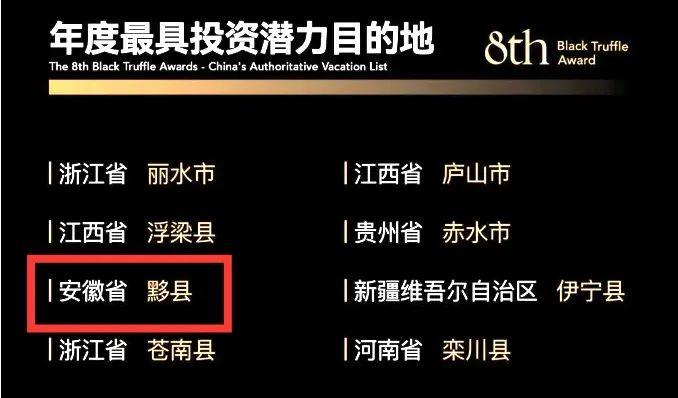 ▲黟县获第八届黑松露奖年度最具投资潜力目的地