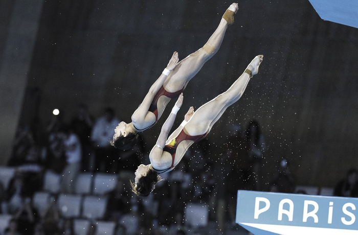 陈芋汐/全红婵“复制粘贴”式动作。李昊摄