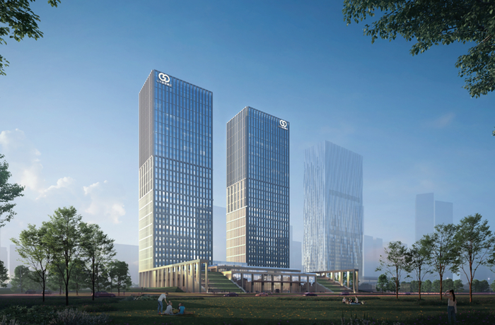 （山东能源集团济南国际贸易产业园项目效果图。）