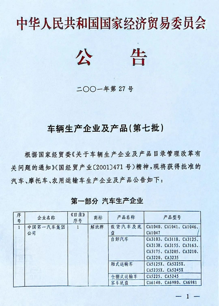 ▲2001年，吉利汽车获得轿车产品“准生证”