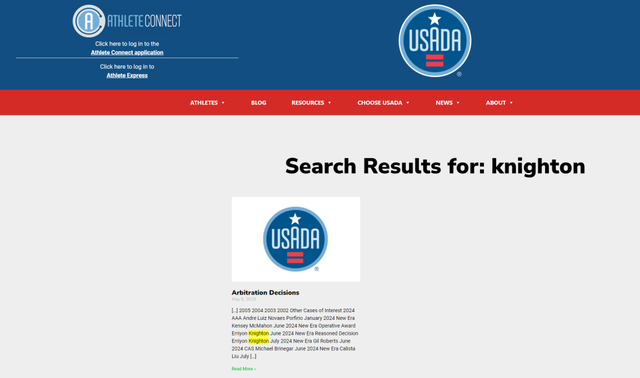 △现在在美国反兴奋剂机构官网搜索，已经找不到声明，只能找到必须留存的仲裁记录。