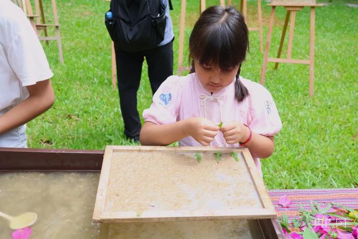 世界大象日野象谷景区内象粪纸制作体验活动（央广网记者 赵贝贝 摄）