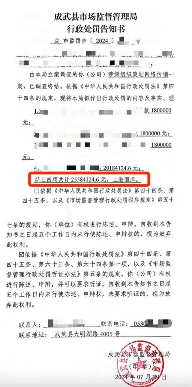 涉事企业被处罚的行政告知书。受访者供图。图片来源：上游新闻