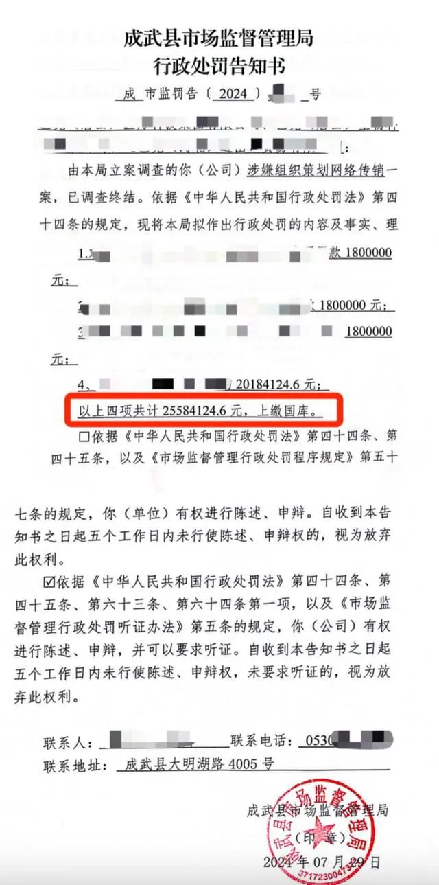 涉事企业被处罚的行政告知书。受访者供图。图片来源：上游新闻