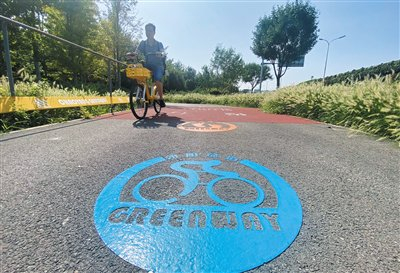 朝阳绿道内设有“封闭式”骑行道。摄影/新京报记者 王贵彬