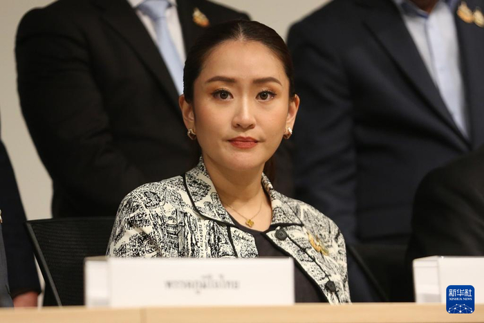 这是8月15日，佩通坦·钦那瓦在泰国曼谷出席新闻发布会的资料照片。新华社发