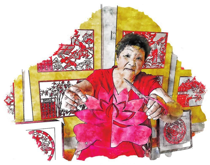         国家级非遗代表性项目喀左东蒙民间故事省级代表性传承人高延云根据故事情节剪的荷花。        制图 隋文锋