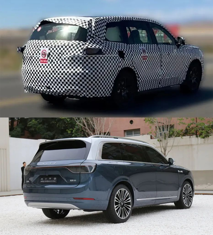 　　▲上图疑似问界M8车尾，下图为问界M9车尾