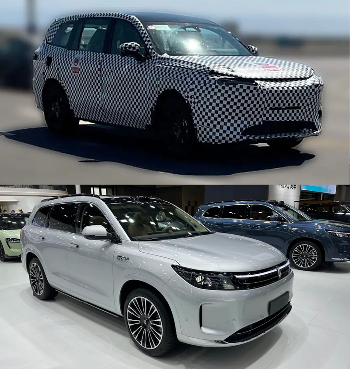 　　▲上图疑似问界M8谍照前脸，下图为问界新M7前脸