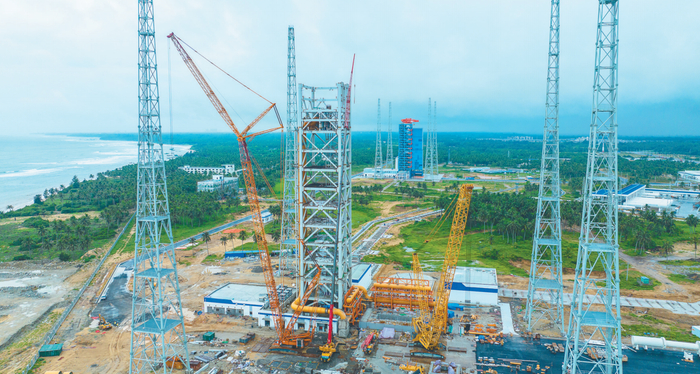 资料图：海南国际商业航天发射中心二号发射工位建设现场。海南日报记者 袁琛 摄