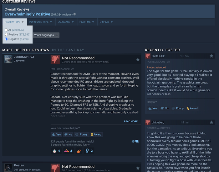 Steam 上的数千条差评｜图片来源：Steam