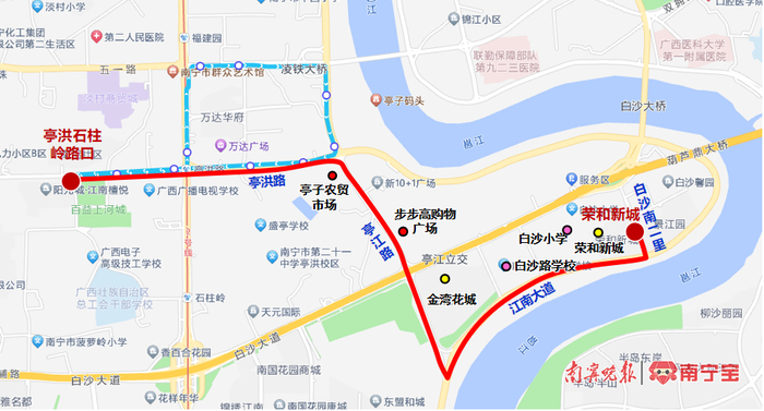 W35路（地铁快巴6路）走向示意图。