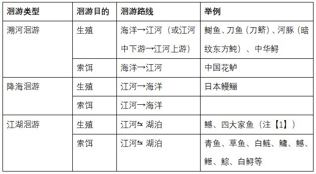 洄游性鱼类类型表（图片来源：胡恺）