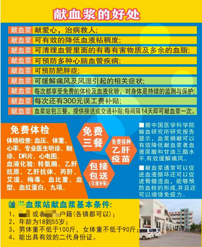 血浆站宣传献血浆好处的海报 图源：网络
