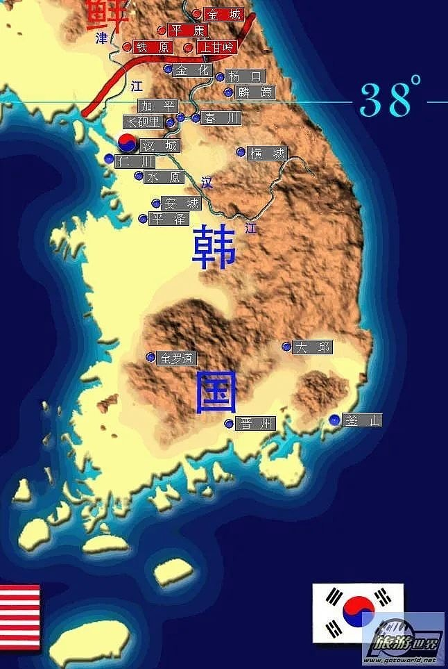 旅游世界网站的韩国地势图