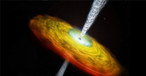 星系中心黑洞吞噬周围外界物质，并向外释放能量。图片来源：ShasthraSnehi