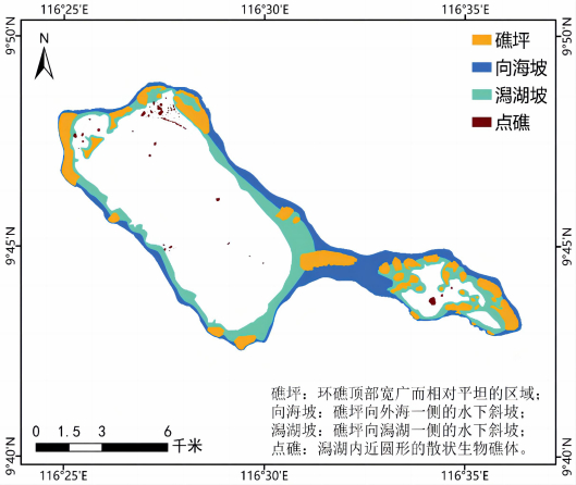 仙宾礁礁盘地貌分布图。（自然资源部供图）
