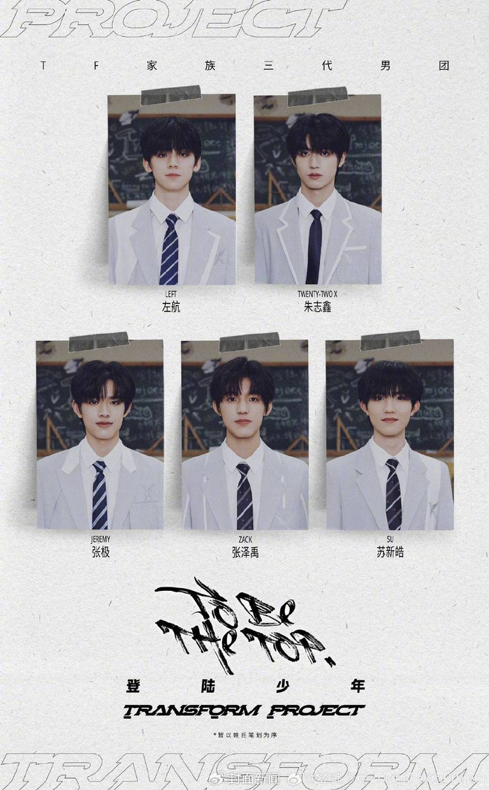 重新发布的5人团，图源TOP登陆少年官微。