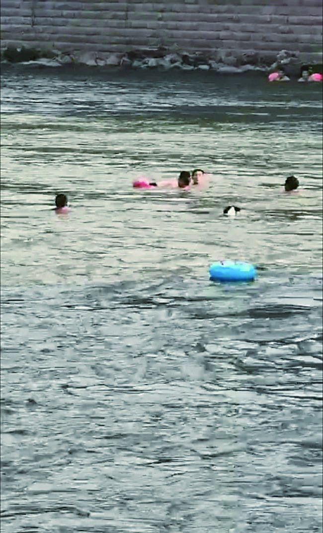     男孩溺水，好心人和狗一起下水救人