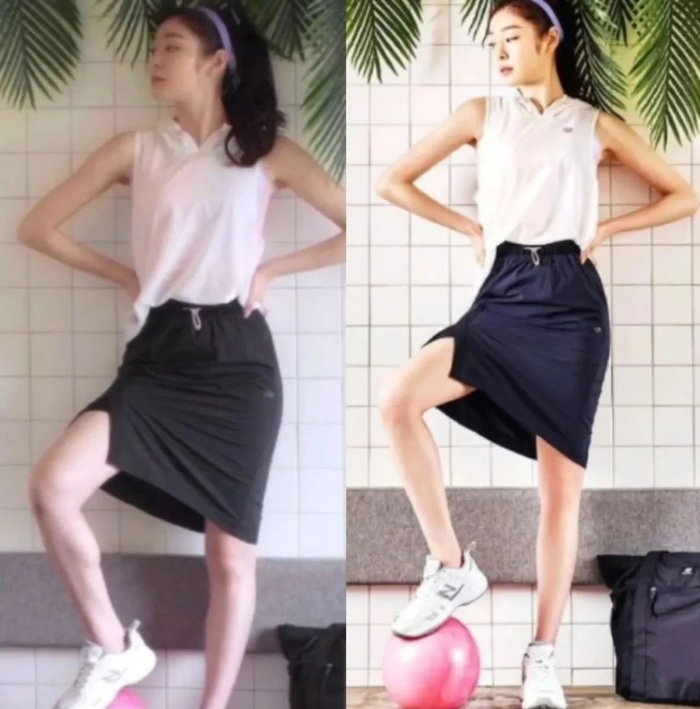 金妍儿的小腿肌肉在拍摄时尚画报时被人为抹除了 / 图源：网络