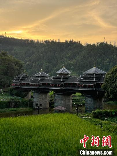 图为广西三江侗族自治县林溪镇程阳八寨景区里的风雨桥——程阳永济桥。今年是该桥落成100周年。　中新网记者 隋致远 摄