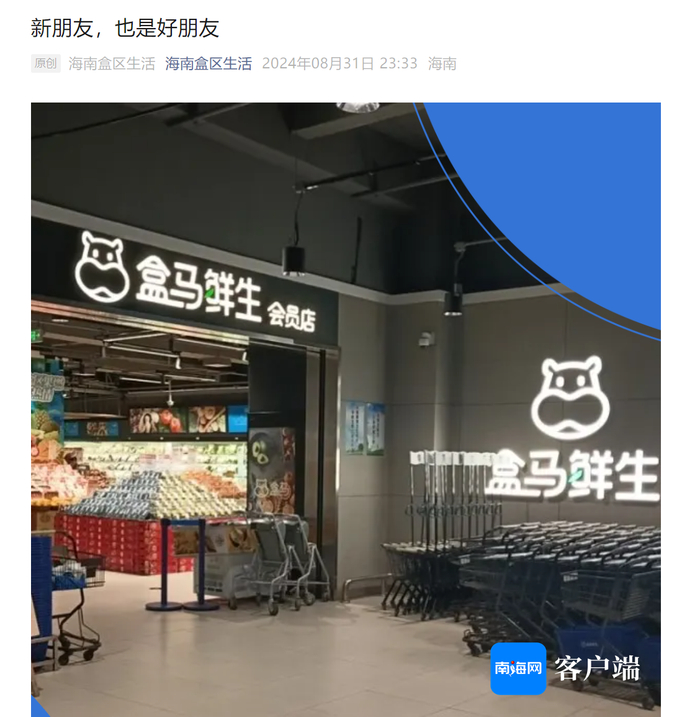 海南盒马发文说明门店关停事宜。 网页截图