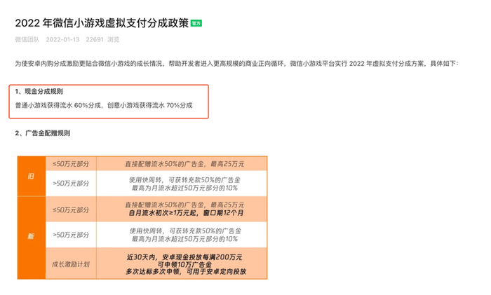 微信小游戏抽成比例