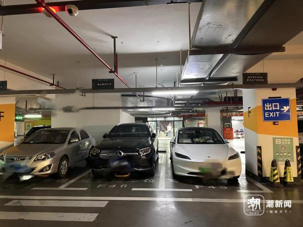 滨江银泰地下车库，油车和电车普遍混停 章然/摄