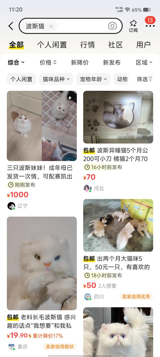 某二手平台，活体动物即搜即有