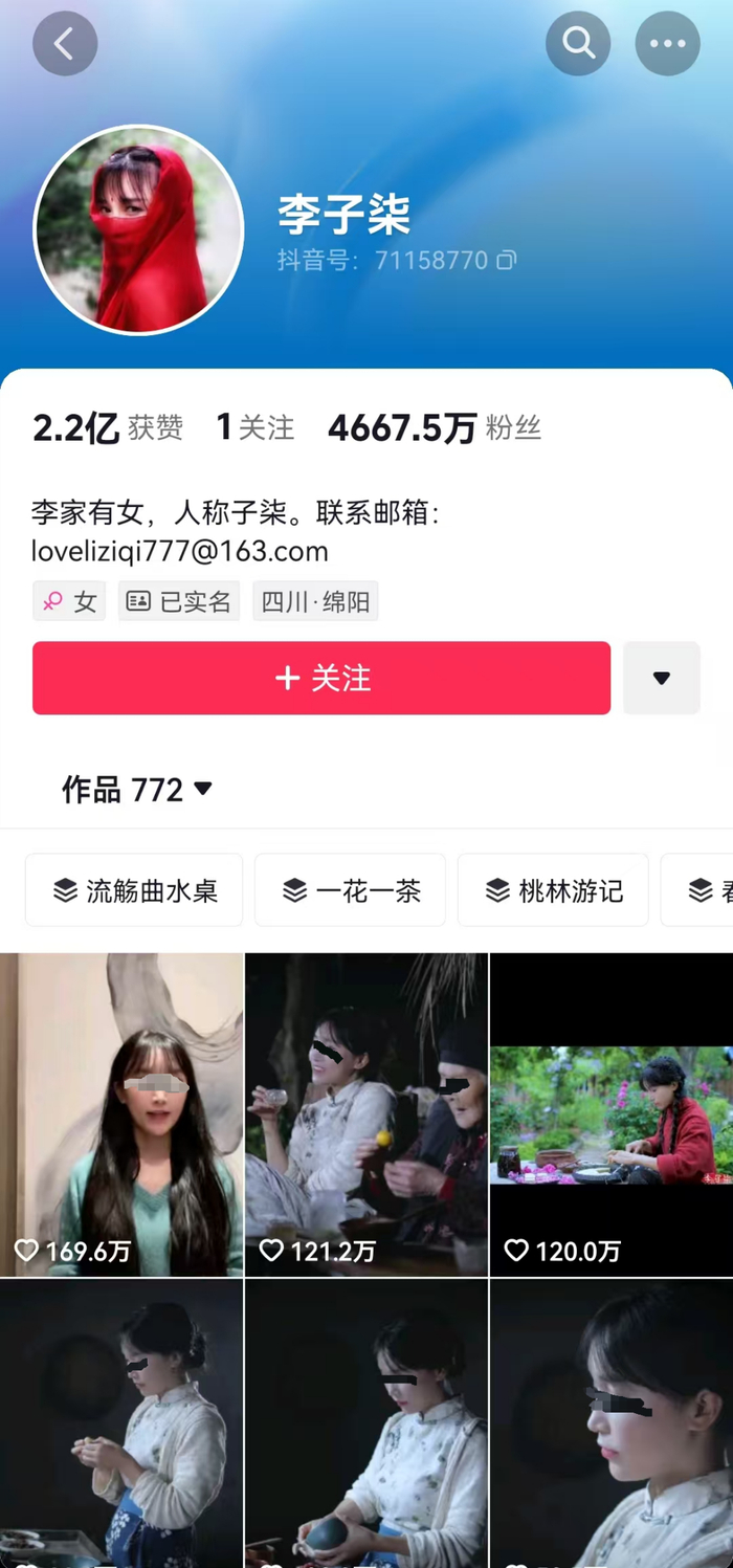 图源：抖音@李子柒