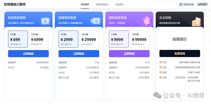 一款数字人的报价。图片来源：公开网站