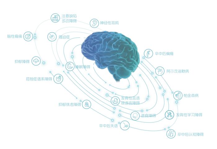 （图：目前“优点疗法”在16类脑疾病中实现疗效突破）