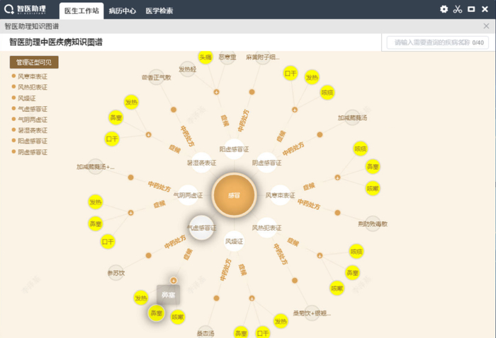 抚州市中医辅诊系统的疾病知识图谱功能，为基层医生提供诊断的辅助参考。