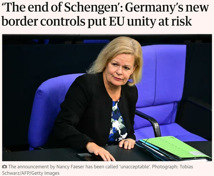 　　△英国《卫报》报道截图（题图为德国内政部长南希·费泽）